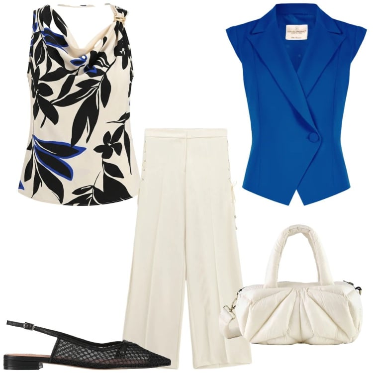 Outfit donna - Per cerimonia#risfrutto tutto. Stile Chic per Cerimonia. Abbinamento con ballerine, canottiere, gilet, pantaloni, borse a mano.