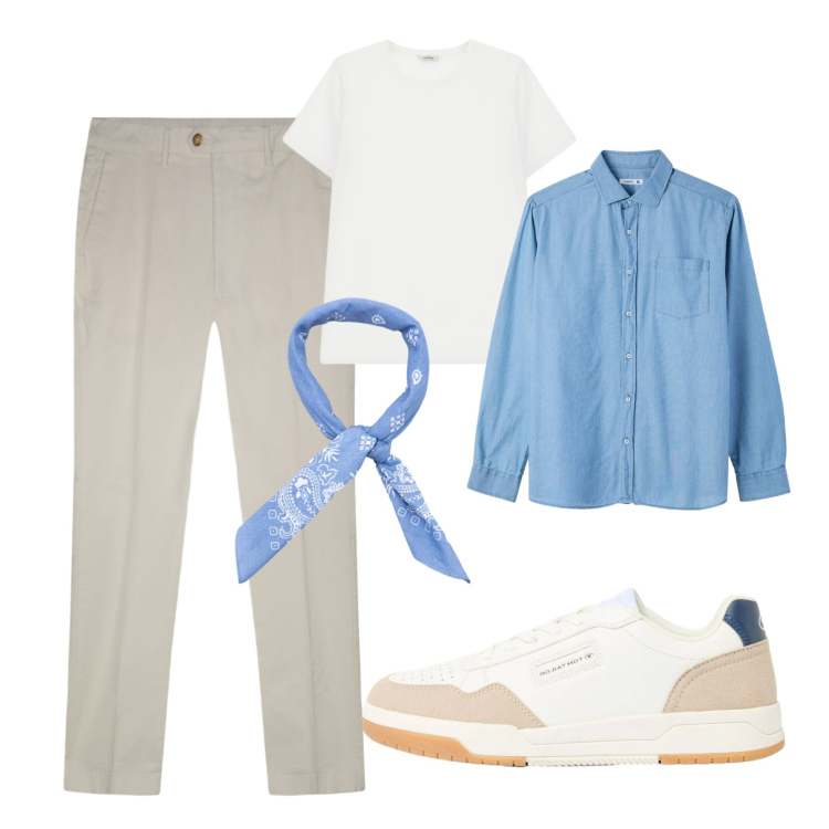 Outfit uomo - Outfit da brunch. Stile Urban per Tutti i giorni. Abbinamento con sneakers, camicie, t-shirt, pantaloni, sciarpe e foulard.