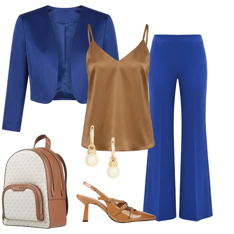 Outfit donna - Total look #2402737. Stile Chic per Cerimonia. Abbinamento con décolleté, zaini, pantaloni a palazzo, canottiere, bolero, orecchini.