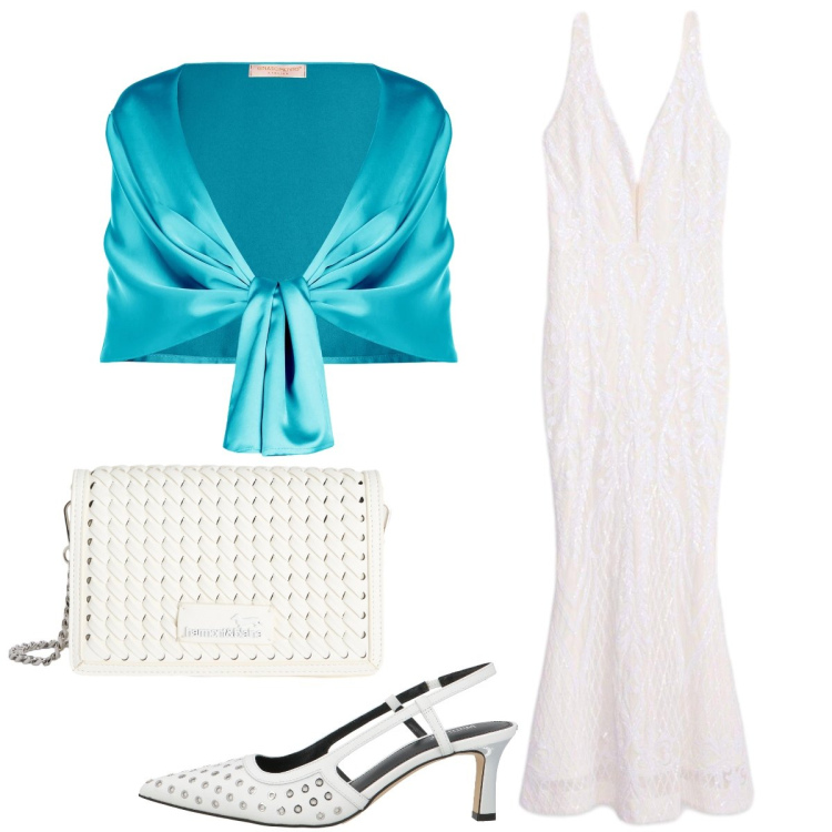 Outfit donna - Come una sirena. Stile Chic per Cerimonia. Abbinamento con décolleté, vestiti lunghi, stole, borse a tracolla.