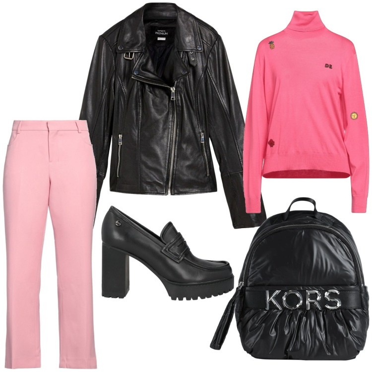Outfit donna - Lo zaino M. Kors. Stile Urban per Tutti i giorni. Abbinamento con zaini, mocassini, pantaloni, maglieria, blazer.
