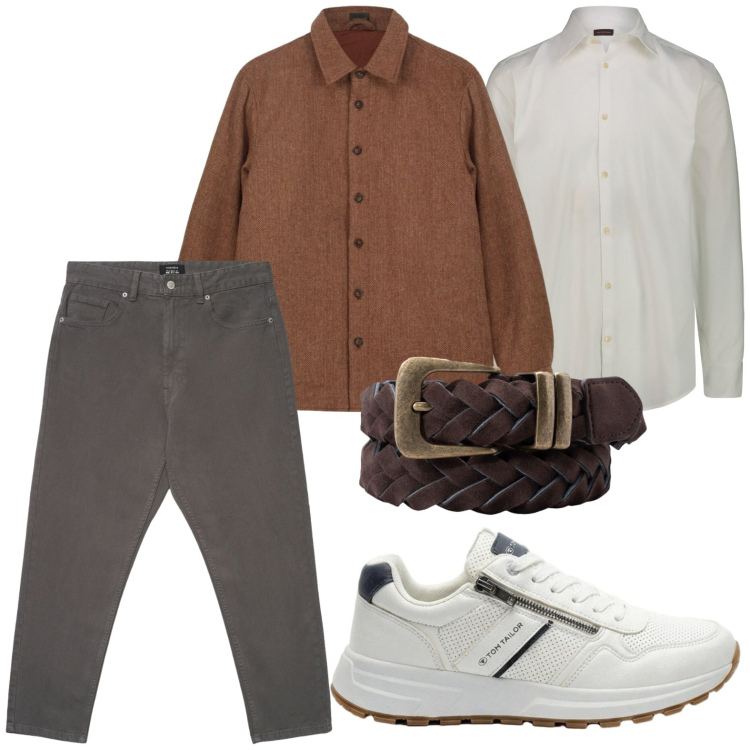 Outfit uomo - Outfit da brunch. Stile Casual per Tutti i giorni. Abbinamento con sneakers, pantaloni, camicie, cappotti, cinture.