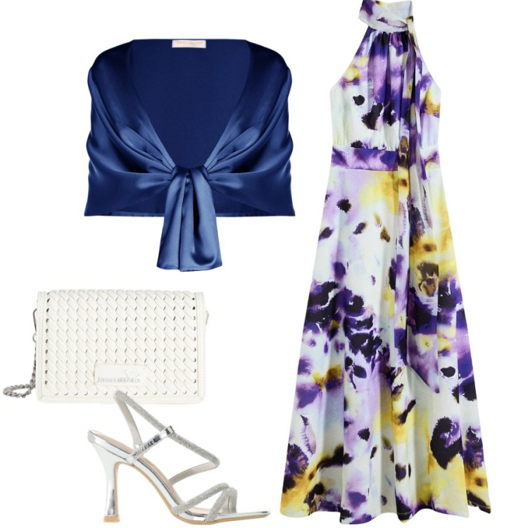 Outfit donna - Cerimonia in lungo. Stile Chic per Cerimonia. Abbinamento con vestiti lunghi, stole, sandali col tacco, borse a tracolla.