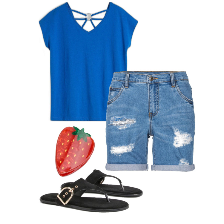 Outfit femme - Été. Style Basique pour Tous les jours. Assortir avec t-shirts, short, accessoires pour cheveux, tong.