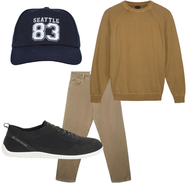 Outfit uomo - Urban. Stile Urban per Tutti i giorni. Abbinamento con sneakers, cappelli, jeans, maglieria.