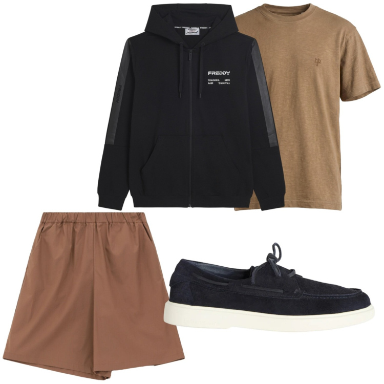 Outfit uomo - Felpa urban. Stile Urban per Tutti i giorni. Abbinamento con bermuda, scarpe stringate, t-shirt, felpe con cappuccio.