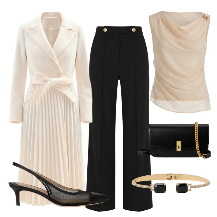 Outfit donna - Dettagli sofisticati. Stile Glamour per Cerimonia. Abbinamento con top, cappotti, pantaloni, clutch, braccialetti, décolleté.