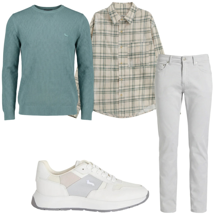 Outfit uomo - Pull green. Stile Casual per Tutti i giorni. Abbinamento con camicie, sneakers, pantaloni, pullovers.