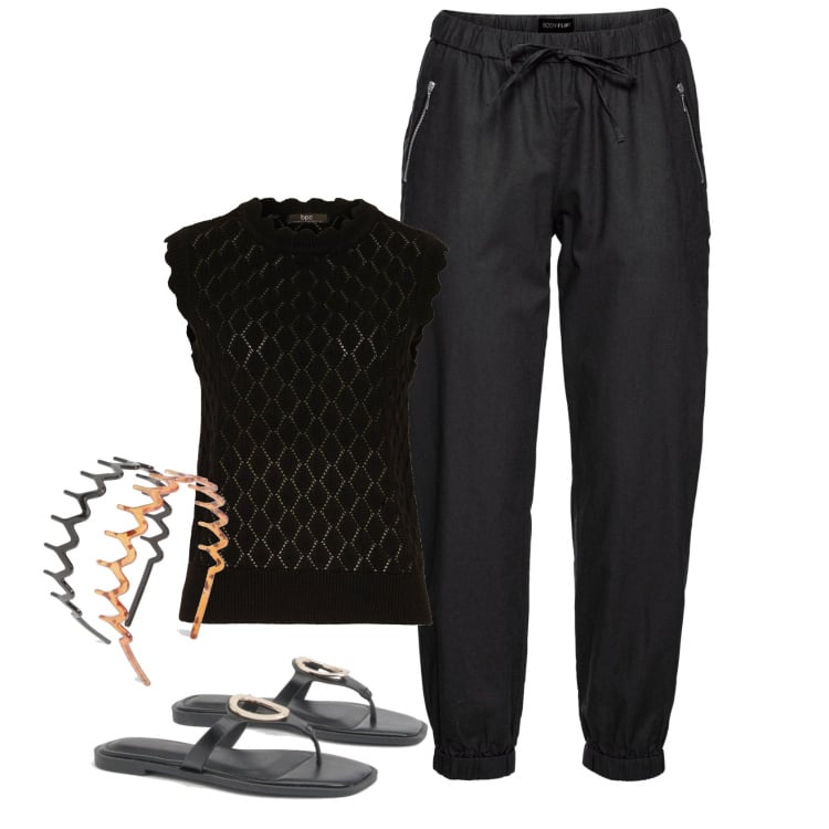 Outfit femme - Black. Style Boho pour Tous les jours. Assortir avec pantalon , pulls, mules, serre-têtes.