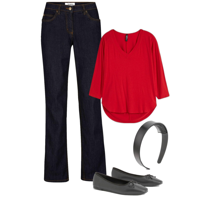 Outfit femme - Jean basic. Style Basique pour Tous les jours. Assortir avec jean coupe droite, t-shirts, ballerines, serre-têtes.