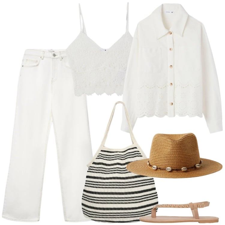 Outfit donna - Indie boho. Stile Boho per Scuola/Università. Abbinamento con cappotti, jeans, shopping bag, top, cappelli, ciabatte.