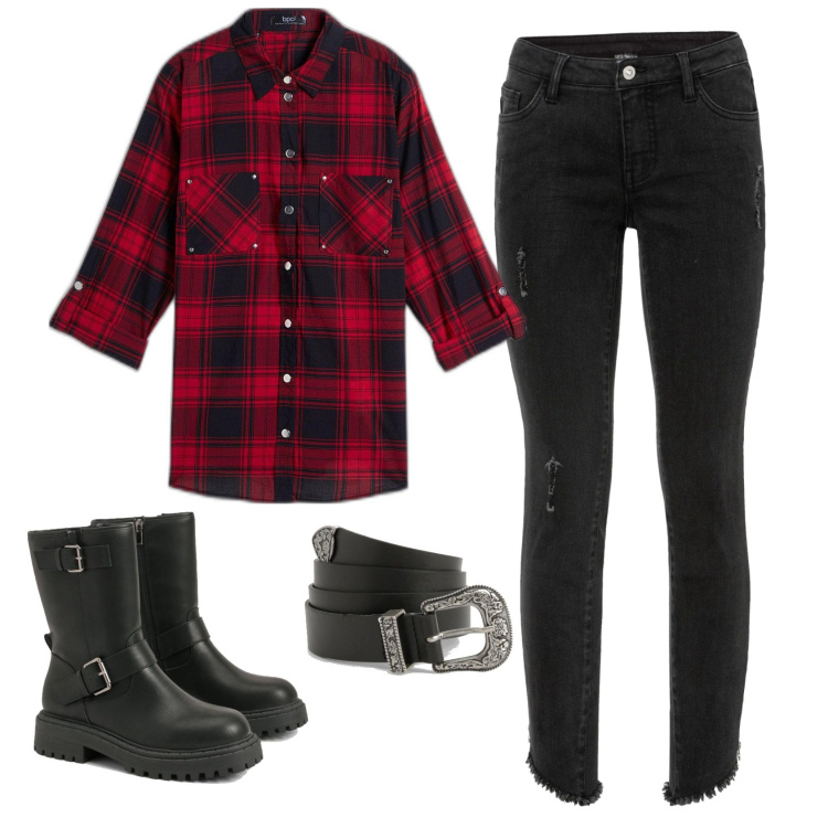 Outfit femme - Chemise à carreaux. Style Rock pour Tous les jours. Assortir avec chemisiers, jean skinny, ceintures, bottes.