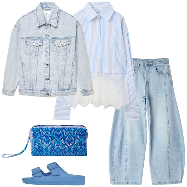 Outfit donna - Total look #2402824. Stile Boho per Tutti i giorni. Abbinamento con camicie, ciabatte, jeans, valigie, cappotti.
