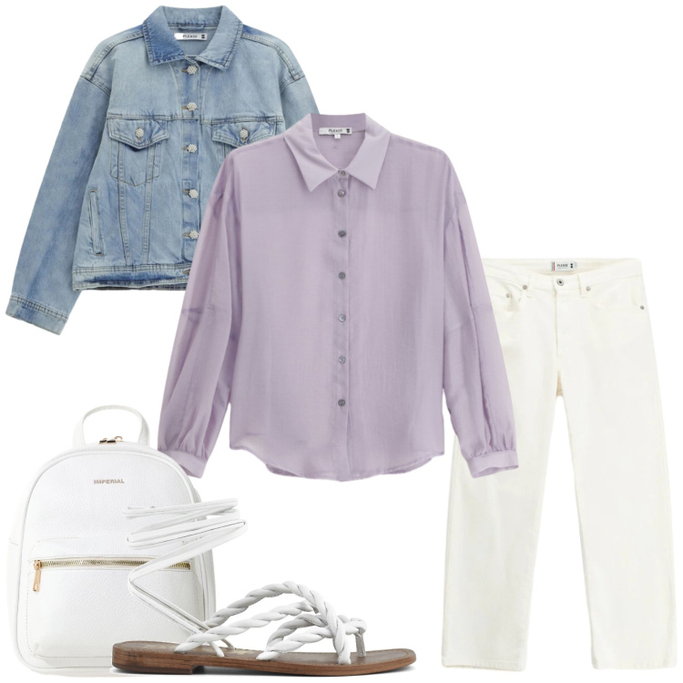 Outfit donna - Total look #2402840. Stile Casual chic per Tutti i giorni. Abbinamento con zaini, pantaloni, camicie, blazer, sandali in pelle.