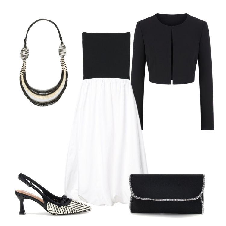 Outfit donna - Total look #2402842. Stile Glamour per Cerimonia. Abbinamento con vestiti midi/longuette, bolero, collane, décolleté, pochette.