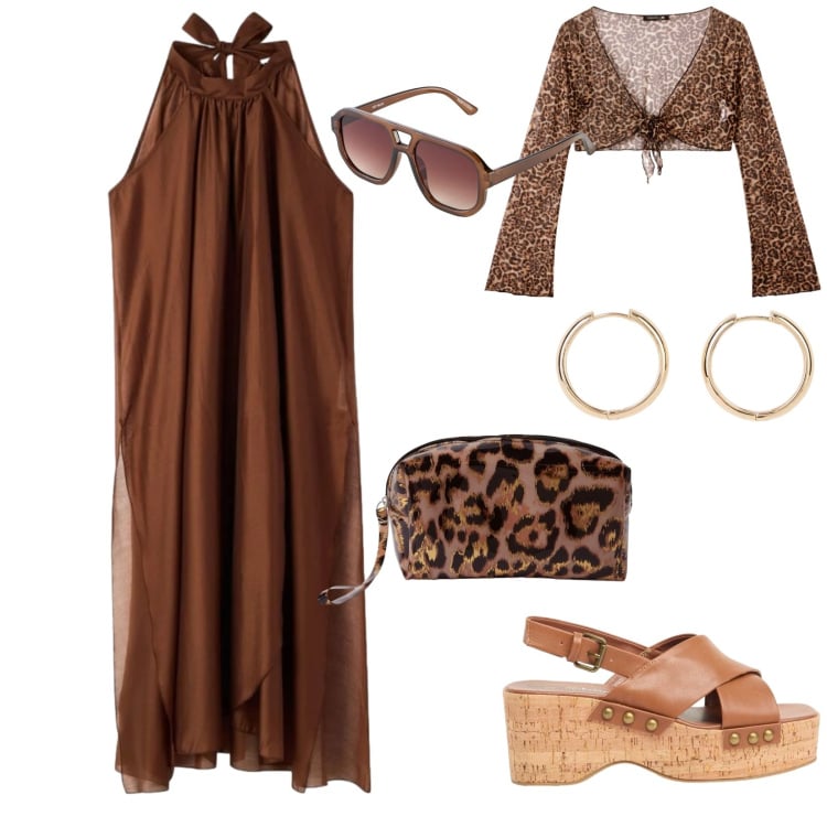Outfit donna - Tutto per il tempo libero. per Tutti i giorni. Abbinamento con zeppe, orecchini, occhiali da sole, vestiti lunghi, bolero, pochette.