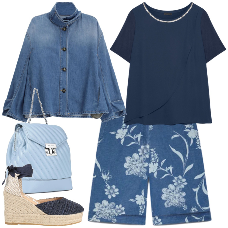 Outfit donna - Total look #2402850. Stile Casual chic per Tutti i giorni. Abbinamento con zaini, espadrillas, blazer, t-shirt, bermuda.