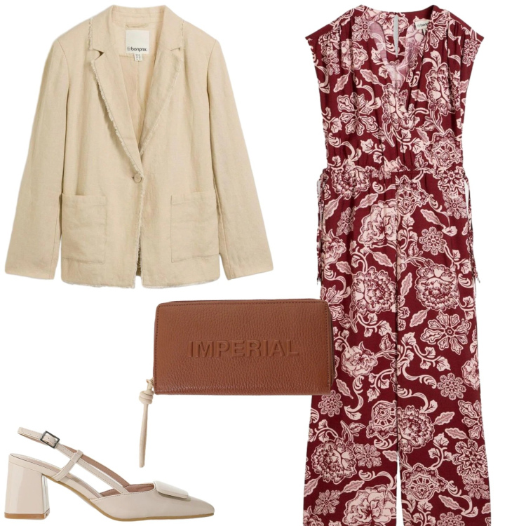 Outfit donna - Serata fuori. Stile Chic per Serata fuori. Abbinamento con tute, blazer, décolleté, portafogli.