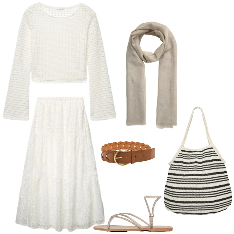 Outfit donna - Miss Boho. Abbinamento con maglieria, gonne lunghe, cinture, sciarpe, sandali, shopping bag.