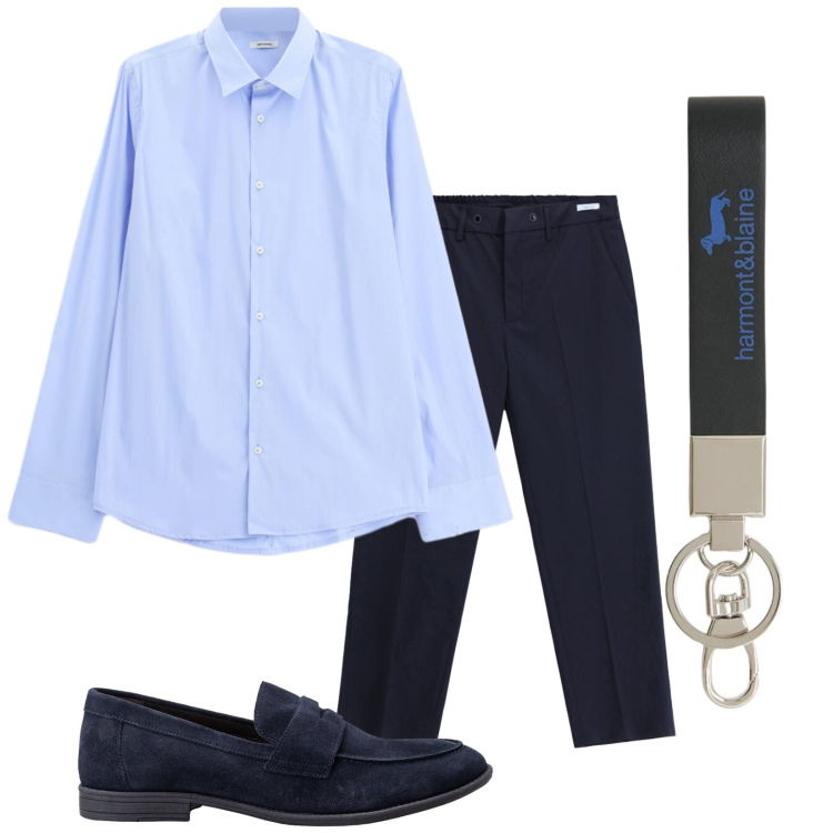 Outfit uomo - Total look #2402916. Stile Business/Elegante per Ufficio. Abbinamento con pantaloni, camicie, portachiavi, scarpe stringate.