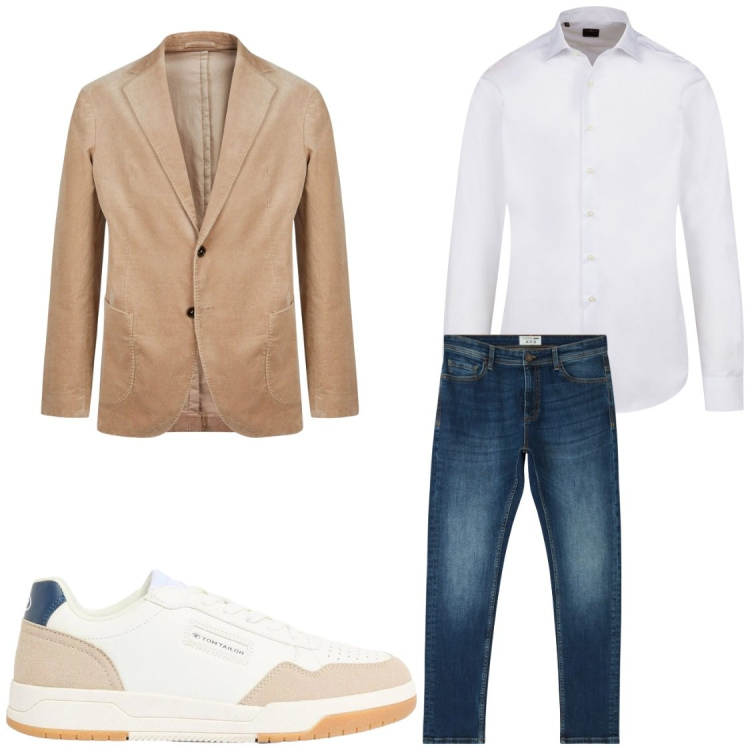 Outfit uomo - Lavoro. Stile Trendy per Ufficio. Abbinamento con sneakers, jeans skinny, camicie, giacche.