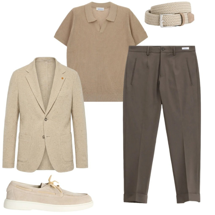 Outfit uomo - 107. Dall\'ufficio al brunch. Stile Business/Elegante per Ufficio. Abbinamento con t-shirt, pantaloni, scarpe stringate, cinture, giacche.