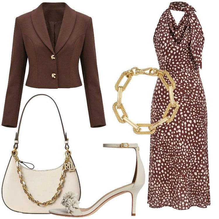 Outfit donna - L\'Invitata perfetta sei tu Rinascimento. Stile Chic per Cerimonia. Abbinamento con vestiti midi/longuette, blazer, borse a spalla, braccialetti, sandali in pelle.