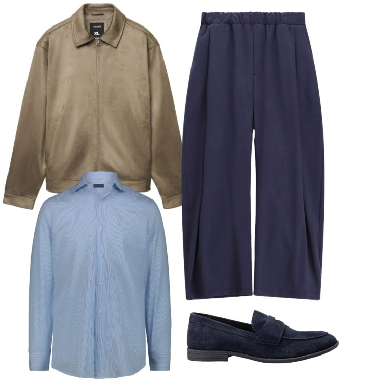 Outfit uomo - 119. Colloquio. Stile Casual per Ufficio. Abbinamento con giacche, pantaloni, camicie, scarpe stringate.