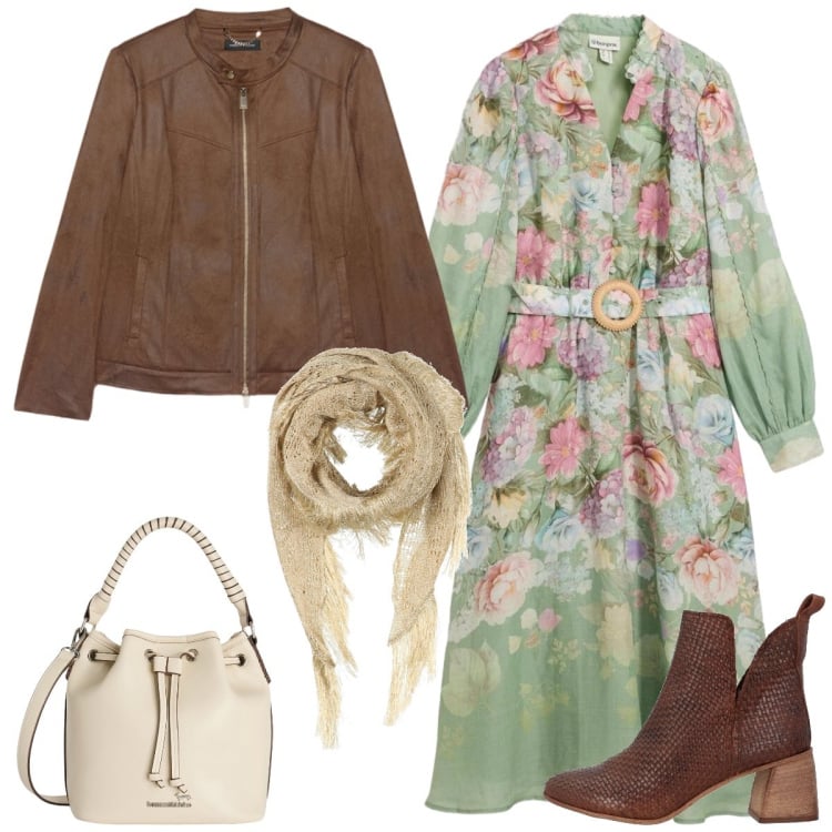 Outfit donna - Total look #2402953. Stile Casual chic per Tutti i giorni. Abbinamento con stivaletti, stole, vestiti midi/longuette, borse a secchiello, blazer.