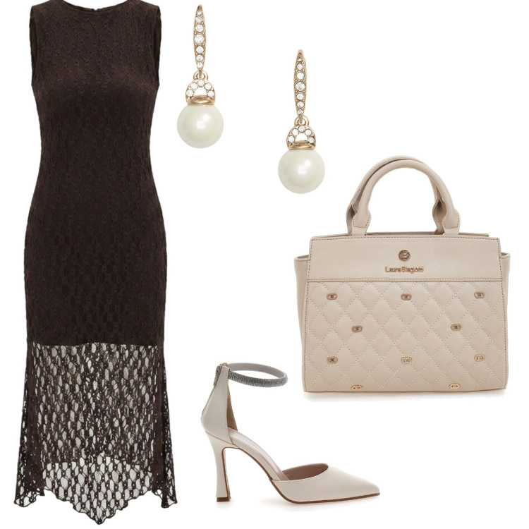 Outfit donna - Chic con semplicità. Stile Bon Ton per Cerimonia. Abbinamento con vestiti a tubino, orecchini, décolleté, borse a mano.
