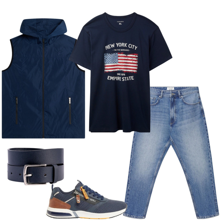 Outfit uomo - Total look #2402959. Stile Casual per Tutti i giorni. Abbinamento con sneakers, t-shirt, jeans, piumini, cinture.