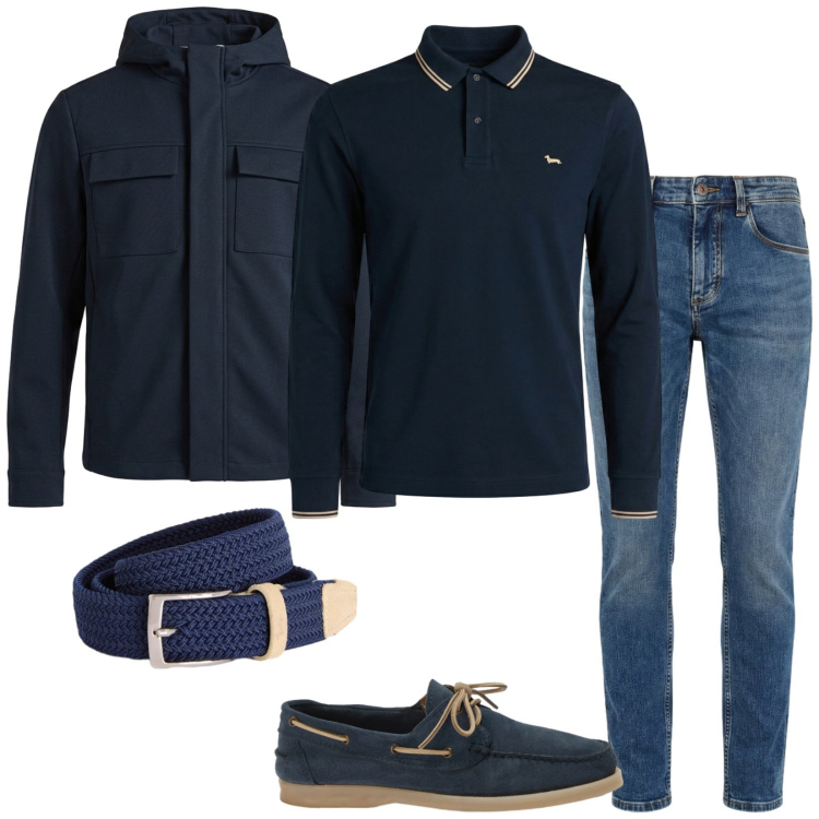 Outfit uomo - Total look #2402963. Stile Casual per Tutti i giorni. Abbinamento con cinture, jeans slim fit, polo, scarpe stringate, giacche.