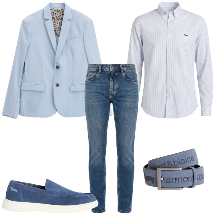 Outfit uomo - Lavoro. Stile Business/Elegante Abbinamento con giacche, cinture, jeans slim fit, scarpe stringate, camicie.