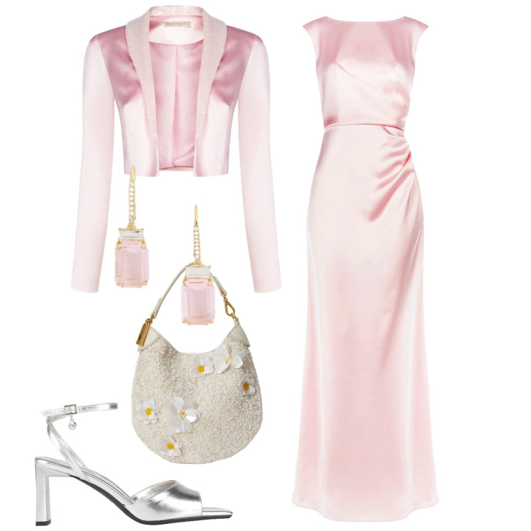 Outfit donna - L\'Invitata perfetta sei tu - Cerimonie R. Stile Glamour per Cerimonia. Abbinamento con sandali col tacco, vestiti lunghi, bolero, pochette, orecchini.