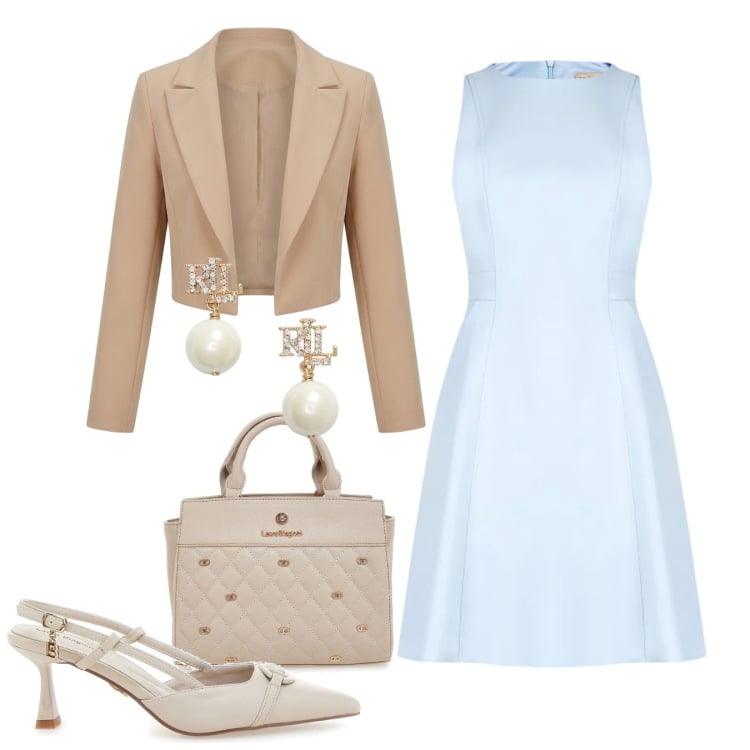 Outfit donna - L\'Invitata perfetta sei tu - Cerimonie R. Stile Chic per Cerimonia. Abbinamento con vestiti corti, bolero, orecchini, décolleté, borse a mano.