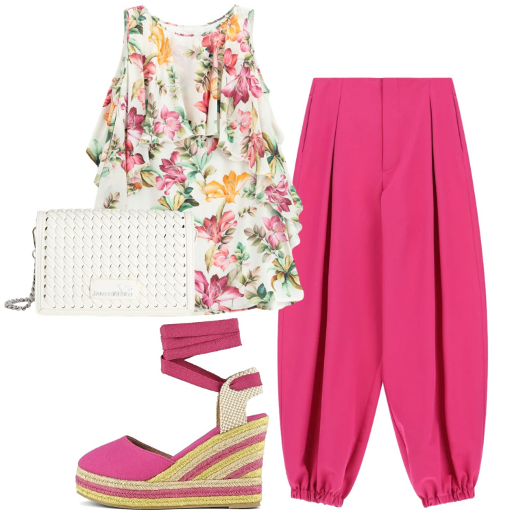 Outfit donna - Total look #2403051. Stile Romantica per Tutti i giorni. Abbinamento con pantaloni a palazzo, borse a tracolla, vestiti corti, espadrillas.