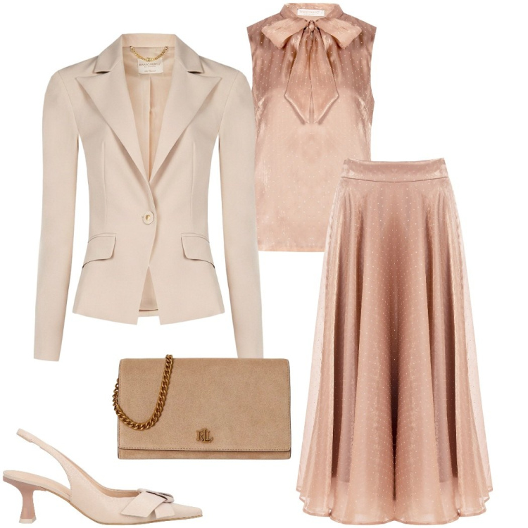 Outfit donna - L\' inviata perfetta. Stile Chic per Cerimonia. Abbinamento con décolleté, canottiere, blazer, gonne longuette, borse a tracolla.