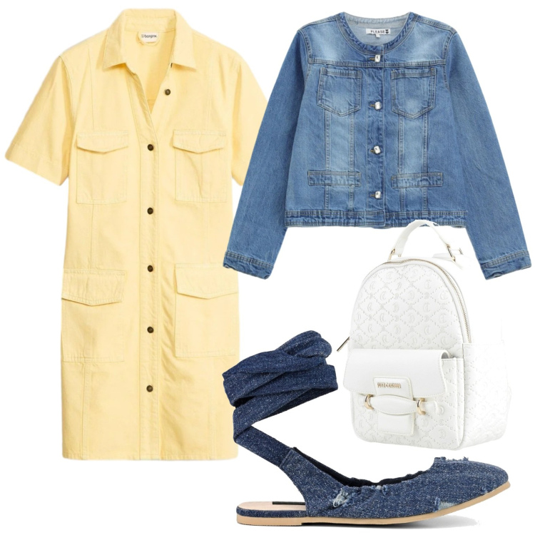 Outfit donna - L\'abito solare. Stile Basic per Tutti i giorni. Abbinamento con zaini, vestiti corti, blazer, ballerine.