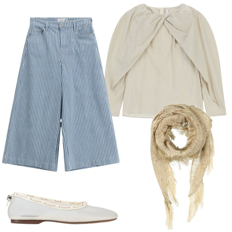Outfit donna - A righe sottili. Stile Casual chic per Scuola/Università. Abbinamento con ballerine, stole, camicie, jeans.