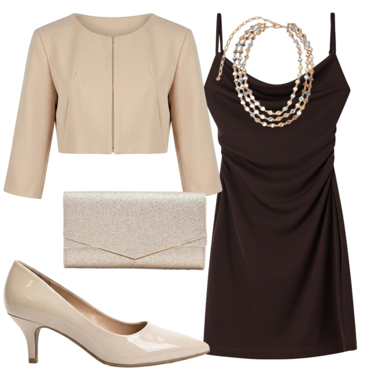Outfit donna - Total look #2403101. Stile Chic per Cerimonia. Abbinamento con décolleté, vestiti corti, bolero, clutch, collane.