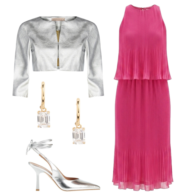 Outfit donna - Total look #2403108. Stile Chic per Cerimonia. Abbinamento con décolleté, vestiti midi/longuette, bolero, orecchini.