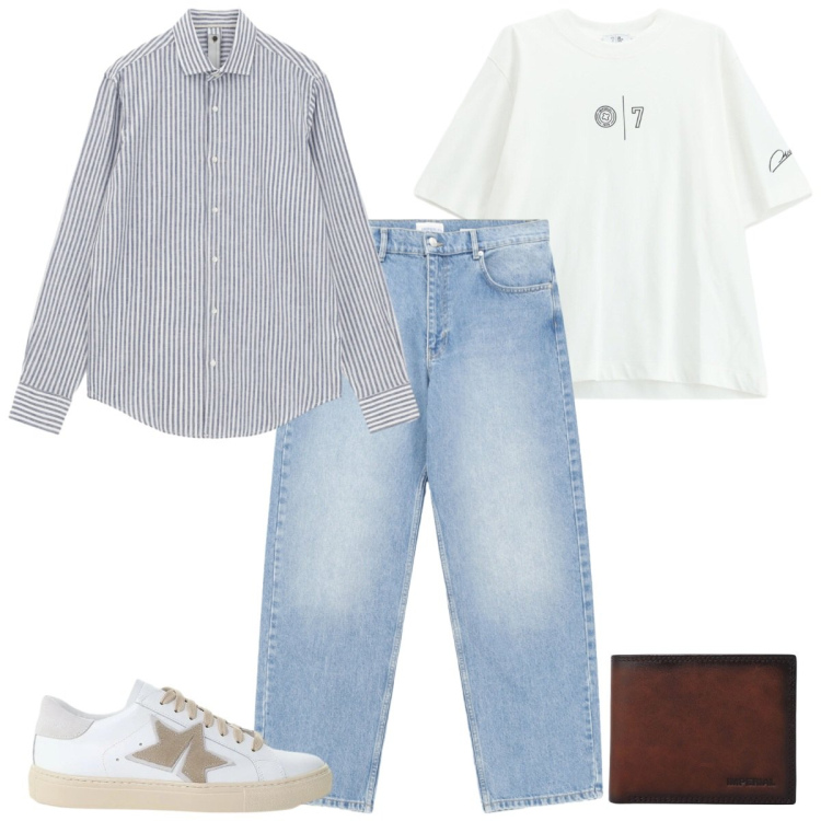 Outfit uomo - Outfit da brunch. Stile Trendy per Tutti i giorni. Abbinamento con camicie, jeans, portafogli, sneakers, t-shirt.