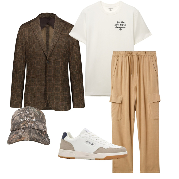 Outfit uomo - Urban Freedom. Stile Urban per Tutti i giorni. Abbinamento con sneakers, pantaloni cargo, t-shirt, cappelli con visiera, giacche.