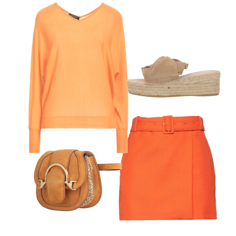 Outfit donna - Total look. Stile Bon Ton per Tutti i giorni. Abbinamento con pullovers, marsupi, minigonne, espadrillas.