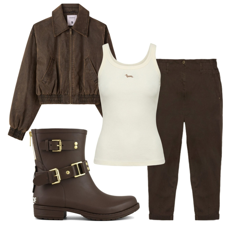 Outfit donna - Total look #2403150. Stile Casual per Tutti i giorni. Abbinamento con bomber, canottiere, pantaloni, stivali.