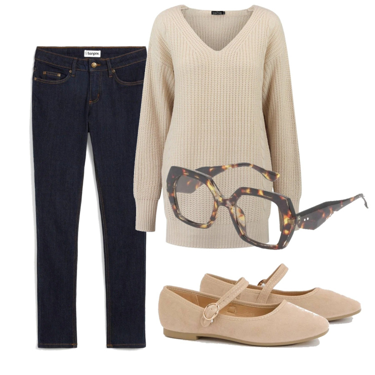 Outfit femme - A la maison. Style Basique pour Tous les jours. Assortir avec jean skinny, pulls, ballerines, lunettes de soleil.