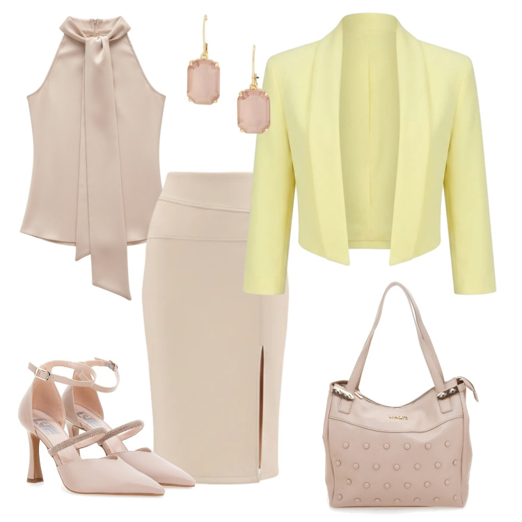Outfit donna - Total look #2403171. Stile Chic per Cerimonia. Abbinamento con gonne longuette, top, bolero, orecchini, décolleté, shopping bag.