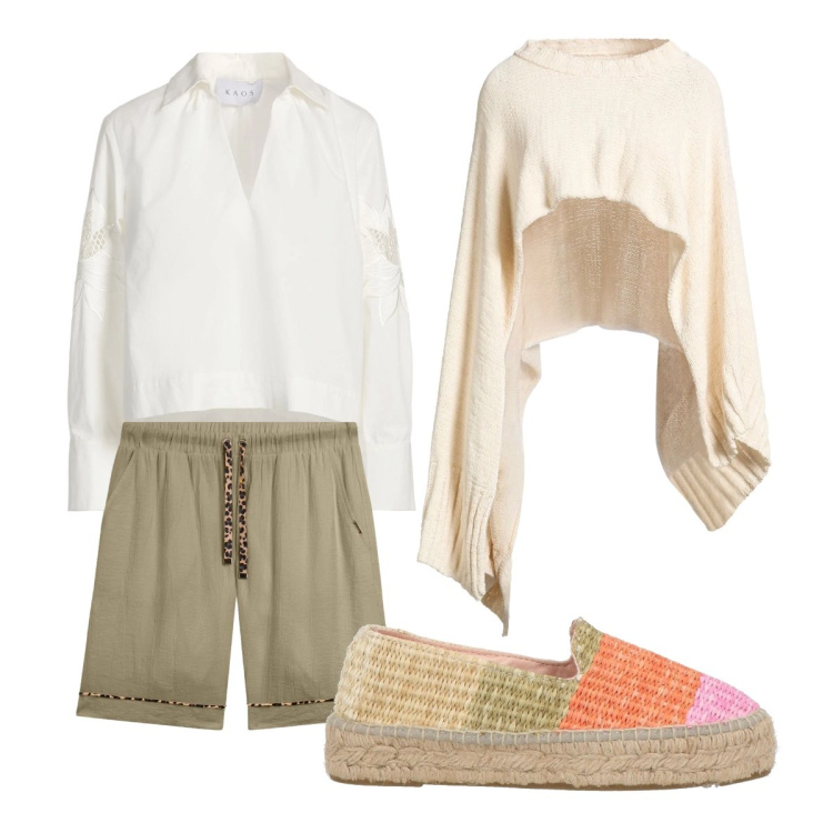 Outfit donna - Pattern 2. Stile Urban per Tutti i giorni. Abbinamento con espadrillas, top, cappotti, pantaloni corti.