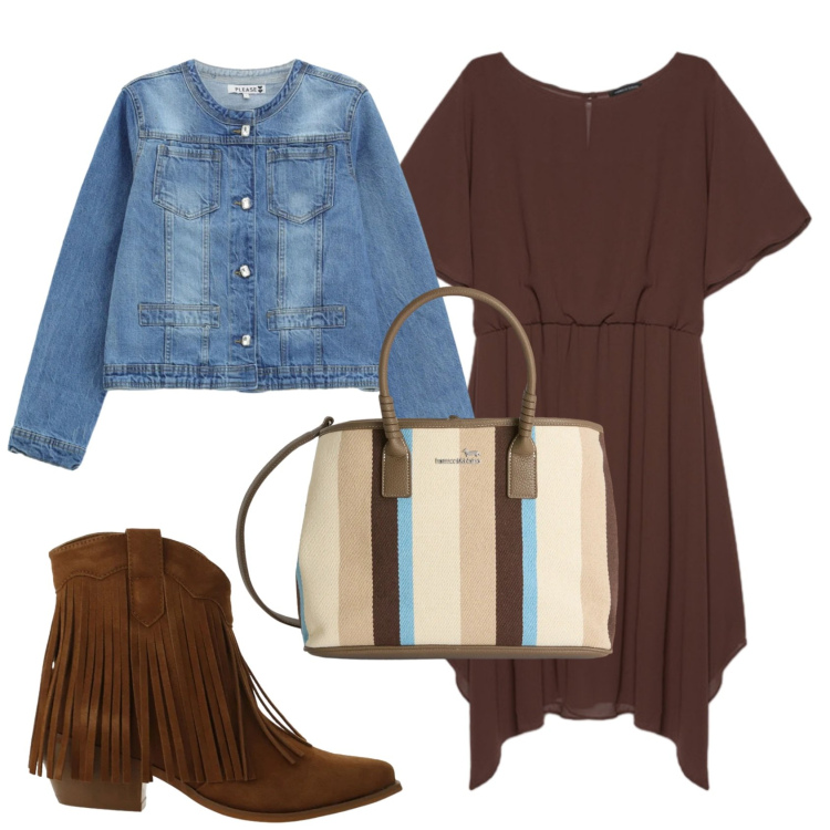 Outfit donna - Total look #2403175. Stile Casual chic per Tutti i giorni. Abbinamento con shopping bag, blazer, stivaletti texani, vestiti midi/longuette.