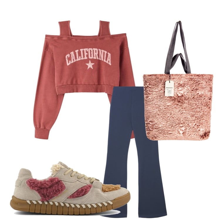 Outfit donna - Pomeriggio libero. per Tutti i giorni. Abbinamento con pantaloni, felpe, borse tote, sneakers.